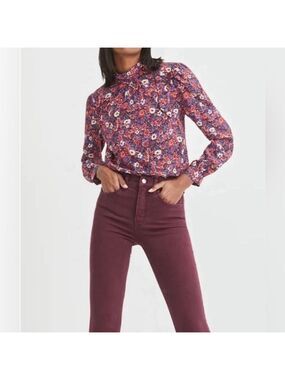 Veronica Beard Chilton Blouse in Berry Floral size 12